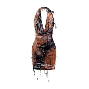 Halter Backless Distressed Mini Dress
